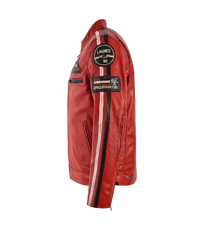 Detail view of Men's Red Classic Motorcycle Jacket