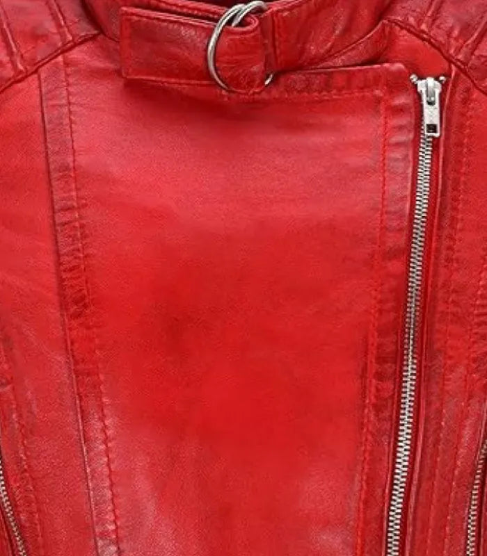 Side view of Women's's Red Quilted Leather Biker Jacket
