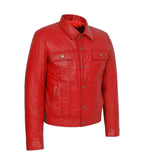 Side view of Red Leather Trucker Jacket