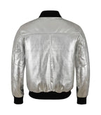 Back view of Silver Leather Bomber Jacket