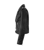 Detail view of Black Snake-Embossed Leather Biker Jacket