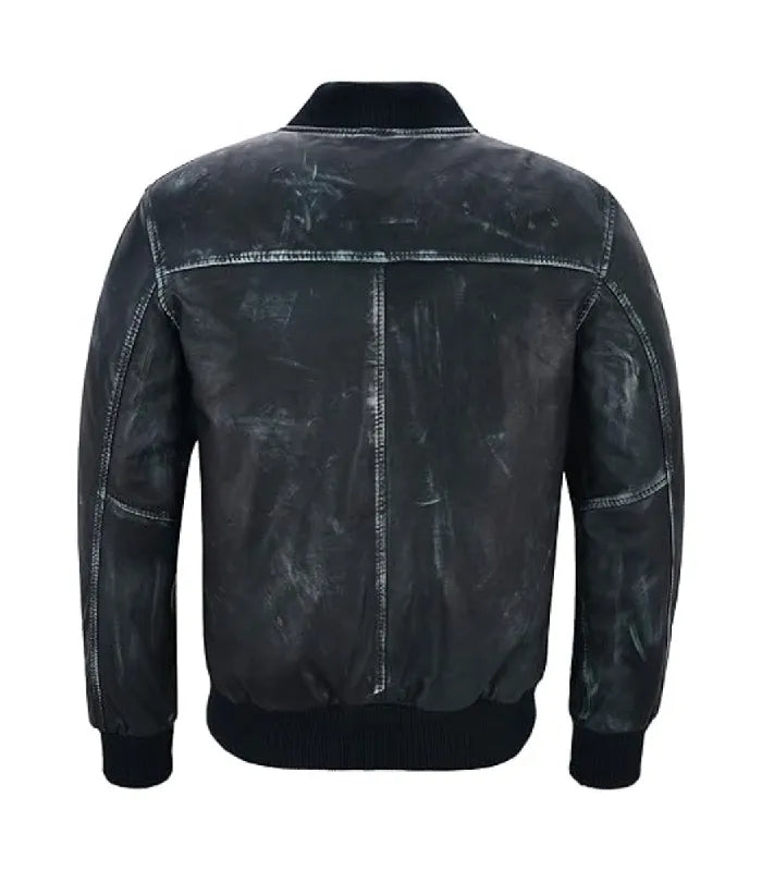 Back view of Vintage Navy Leather Bomber Jacket