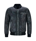 Front view of Vintage Navy Leather Bomber Jacket