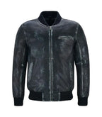 Front view of Vintage Navy Leather Bomber Jacket