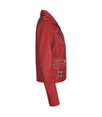 Side view of Women's's Vintage Red Leather Biker Jacket