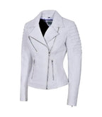 Back view of White Leather Biker Jacket