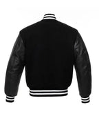 Back view of White Knit Trim Black Varsity Jacket