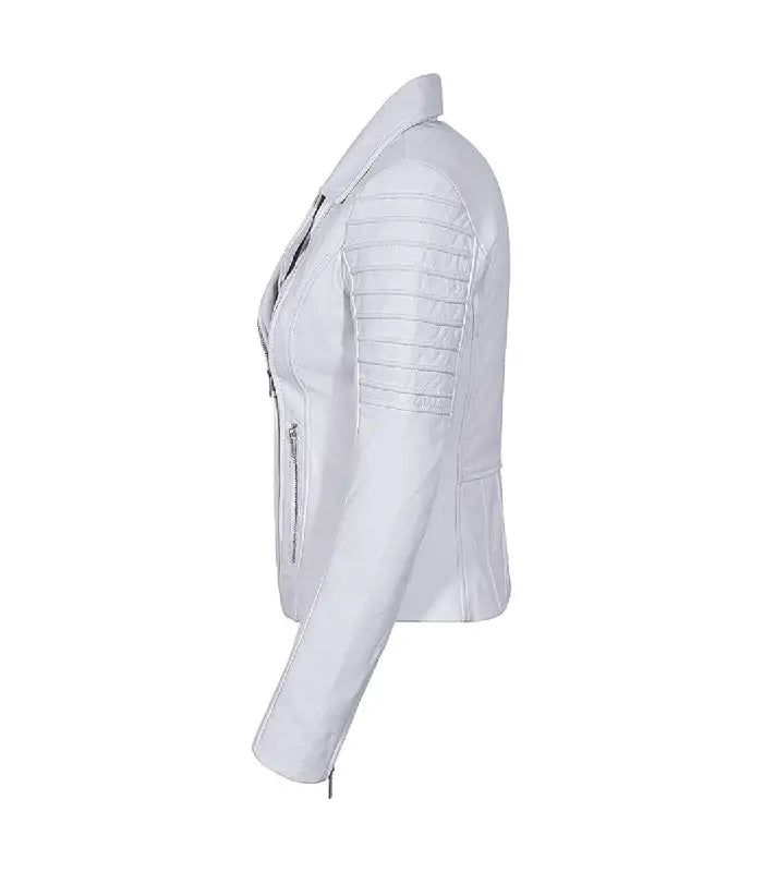 Detail view of White Leather Biker Jacket
