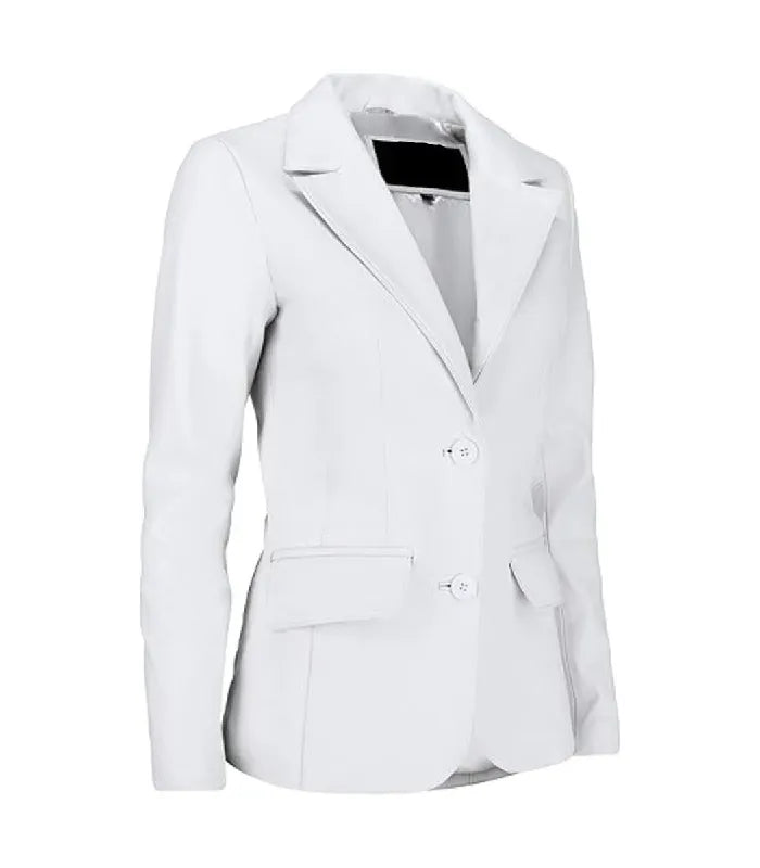 Side view of Women's's White Leather Blazer