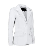 Side view of Women's's White Leather Blazer