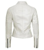 Detail view of Women's Cafe Racer White Leather Jacket