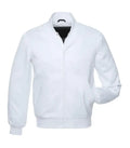 Front view of White Satin Varsity Jacket
