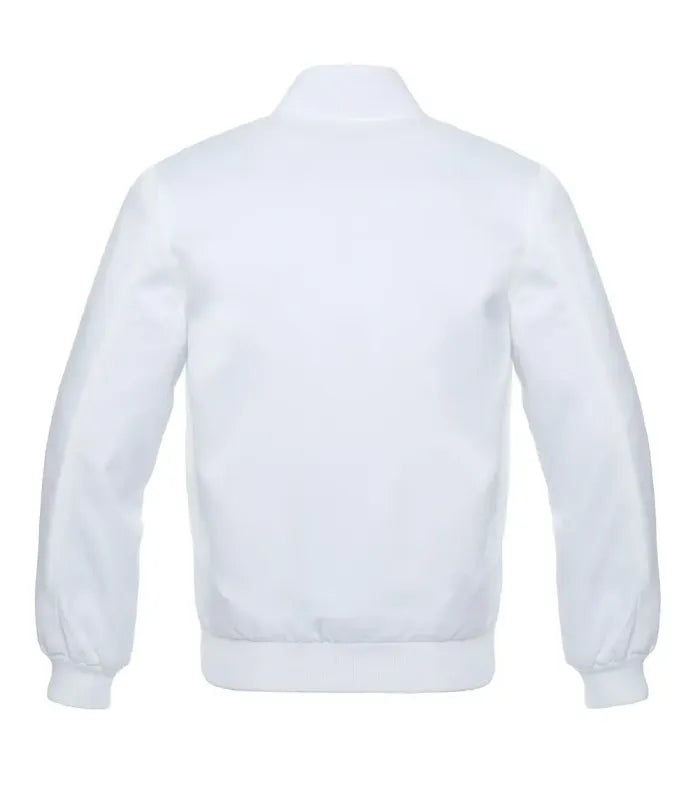 Back view of White Satin Varsity Jacket