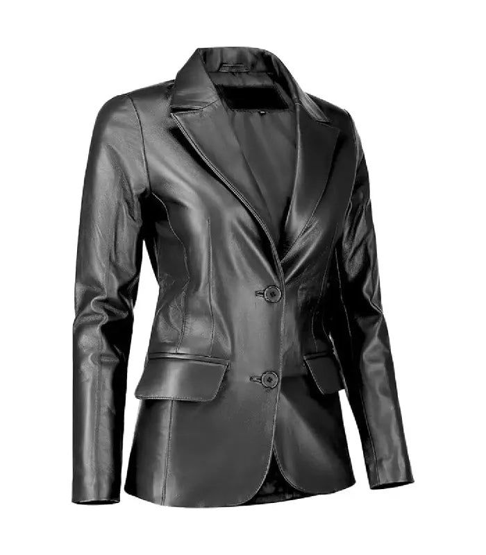 Side view of Women's's Black Leather Blazer