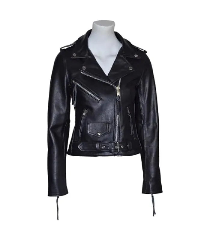 Side view of Women's's Brando Black Leather Biker Jacket