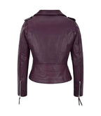 Back view of Women's's Brando Purple Leather Biker Jacket