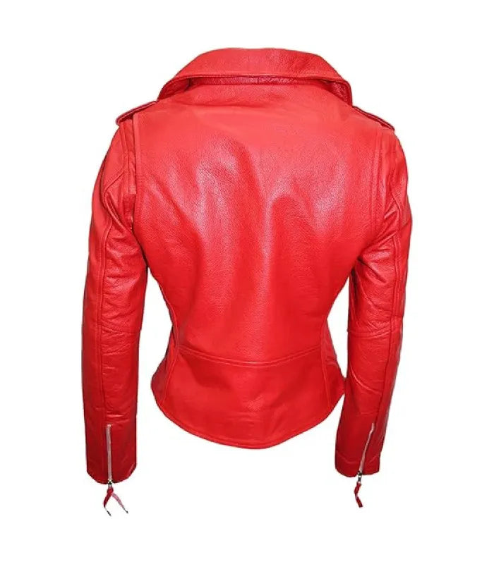 Back view of Women's's Brando Red Leather Biker Jacket