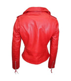 Back view of Women's's Brando Red Leather Biker Jacket