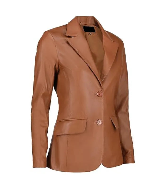 Side view of Women's's Brown Leather Blazer