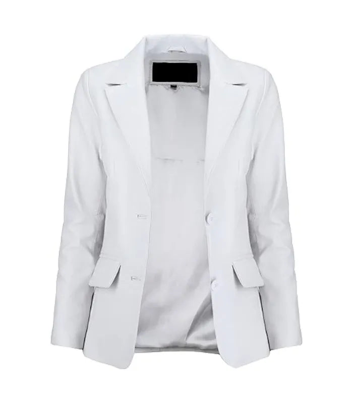 Detail view of Women's's White Leather Blazer