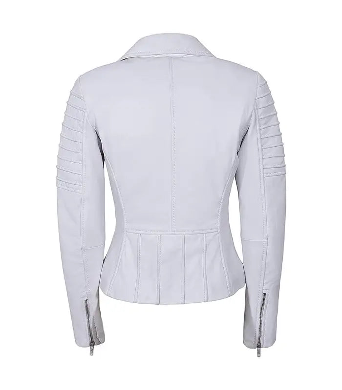 Side view of White Leather Biker Jacket