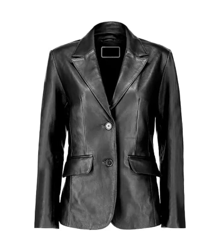Front view of Women's's Black Leather Blazer