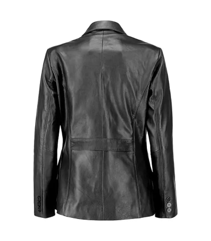 Back view of Women's's Black Leather Blazer