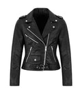 Front view of Black Snake-Embossed Leather Biker Jacket