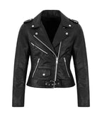 Front view of Black Snake-Embossed Leather Biker Jacket