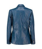 Back view of Women's's Blue Leather Blazer