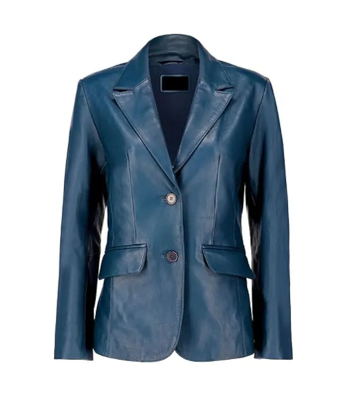 Front view of Women's's Blue Leather Blazer