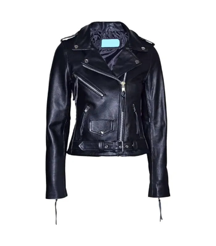 Front view of Women's's Brando Black Leather Biker Jacket