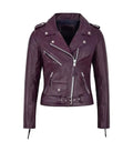 Front view of Women's's Brando Purple Leather Biker Jacket