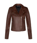 Front view of Women's's Brown Classic Biker Leather Jacket