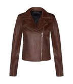 Front view of Women's's Brown Classic Biker Leather Jacket
