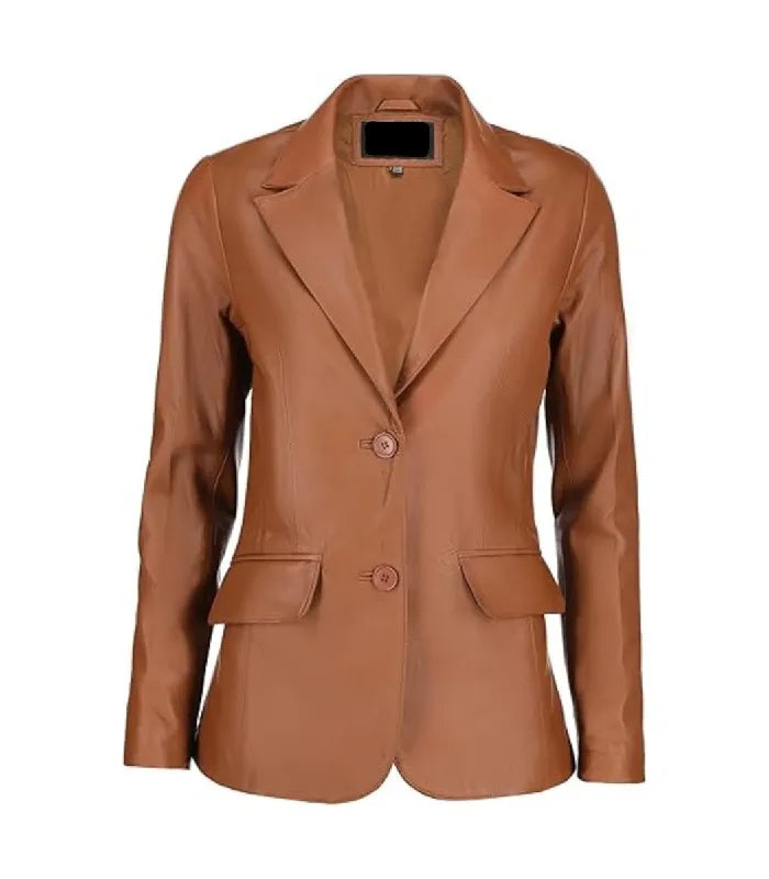 Front view of Women's's Brown Leather Blazer