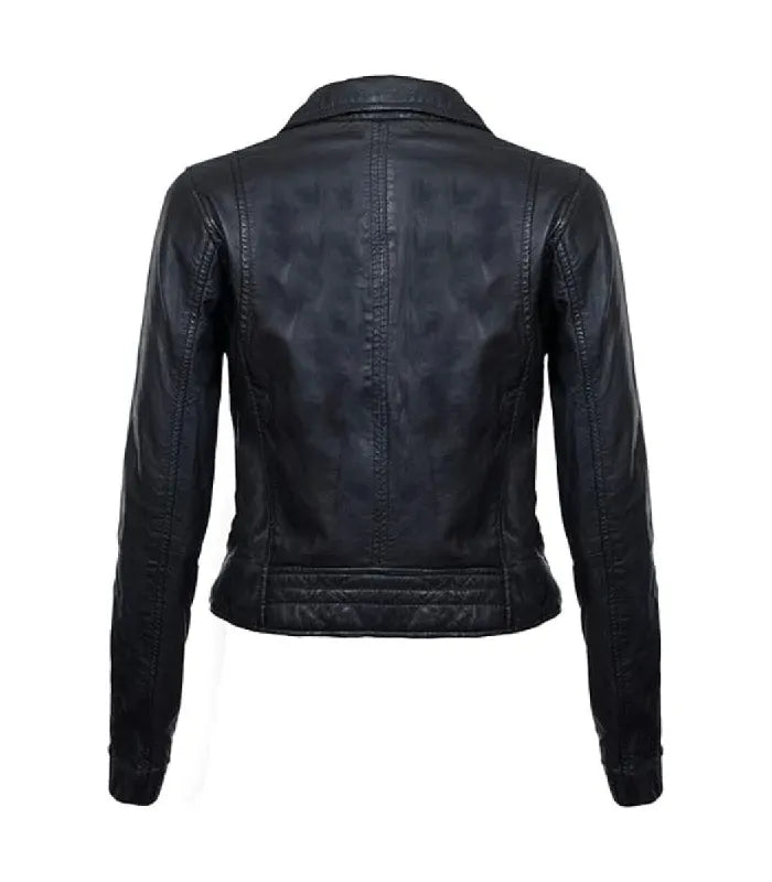 Back view of Women's's Classic Black Biker Leather Jacket