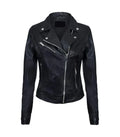 Front view of Women's's Classic Black Biker Leather Jacket