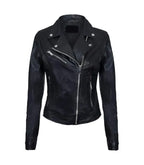 Front view of Women's's Classic Black Biker Leather Jacket