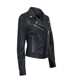 Side view of Women's's Classic Black Biker Leather Jacket