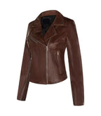 Side view of Women's's Brown Classic Biker Leather Jacket