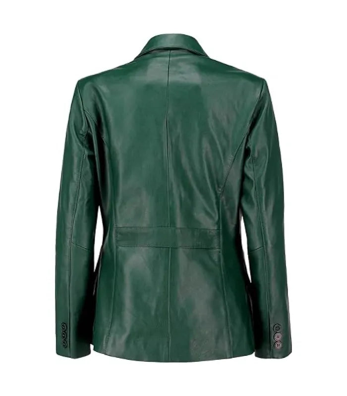 Back view of Women's's Green Leather Blazer