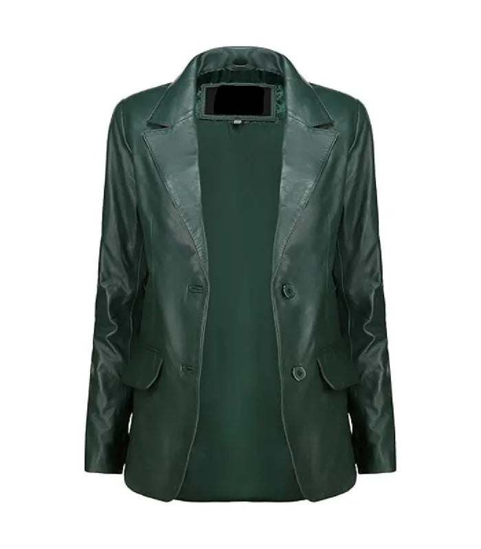 Detail view of Women's's Green Leather Blazer