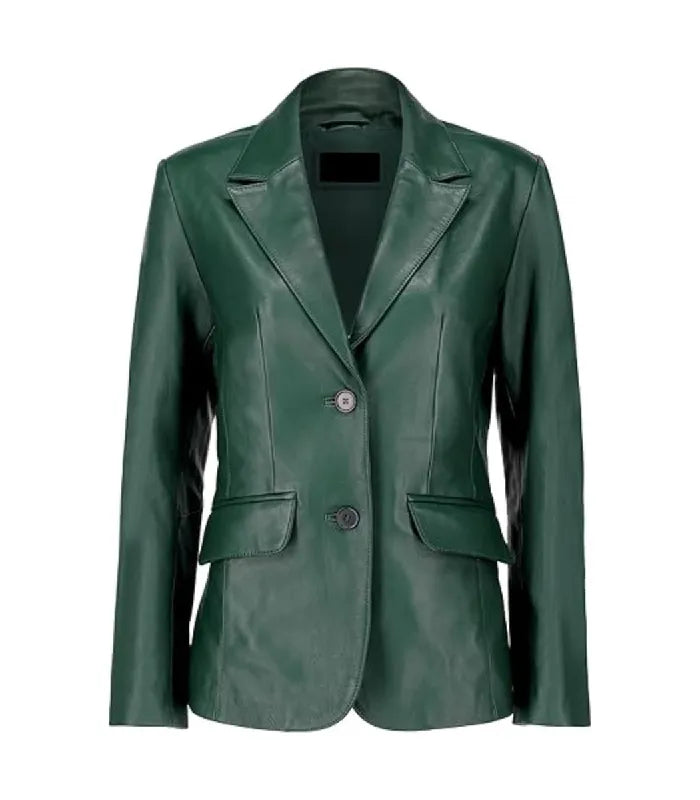 Front view of Women's's Green Leather Blazer