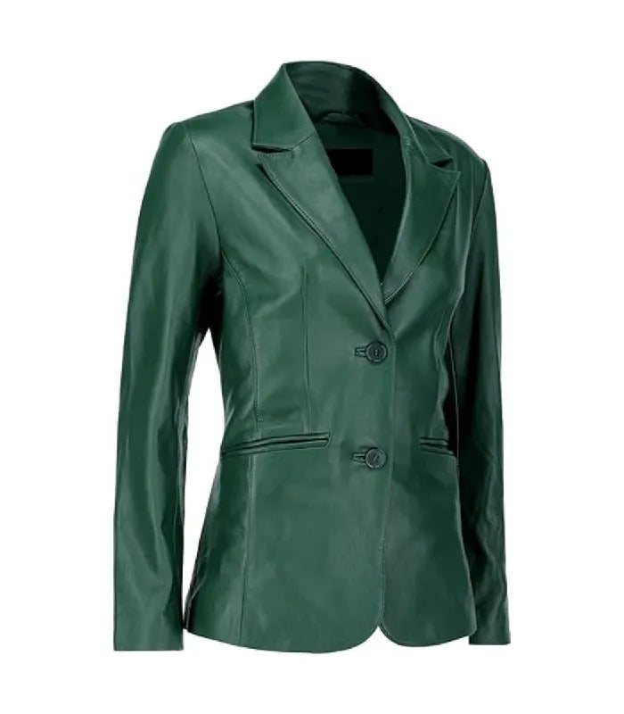 Side view of Women's's Green Leather Blazer