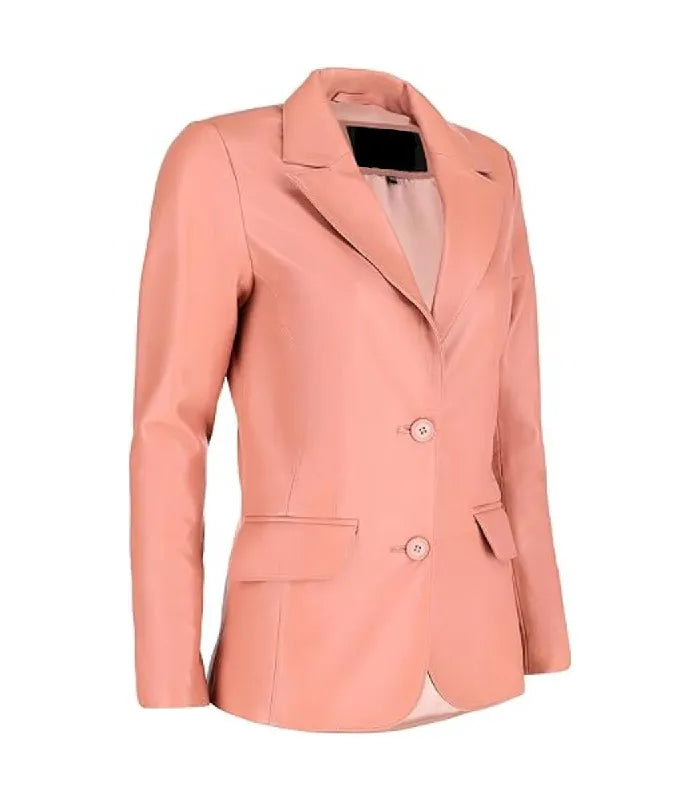 Side view of Women's's Pink Leather Blazer