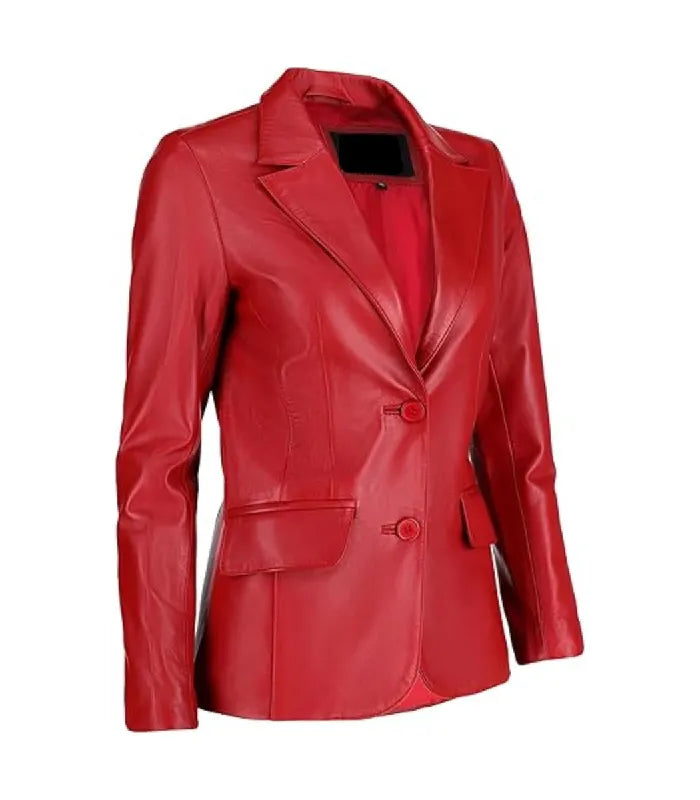 Side view of Women's's Red Leather Blazer