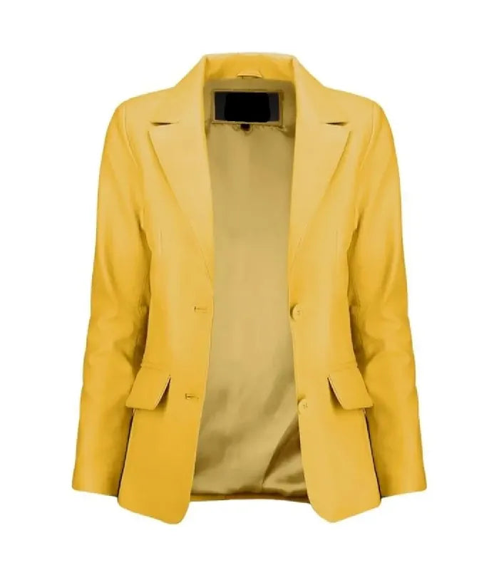 Detail view of Women's's Yellow Leather Blazer