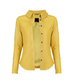 Back view of Yellow Shirt-Style Leather Jacket