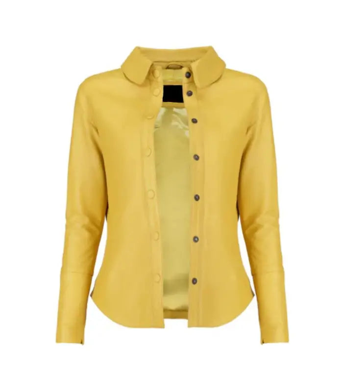 Back view of Yellow Shirt-Style Leather Jacket